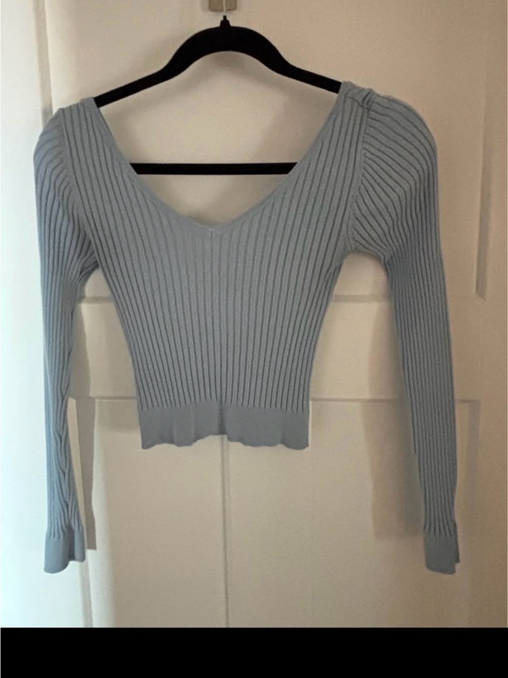Garage Light Blue Ribbed Long-Sleeve Crop Top